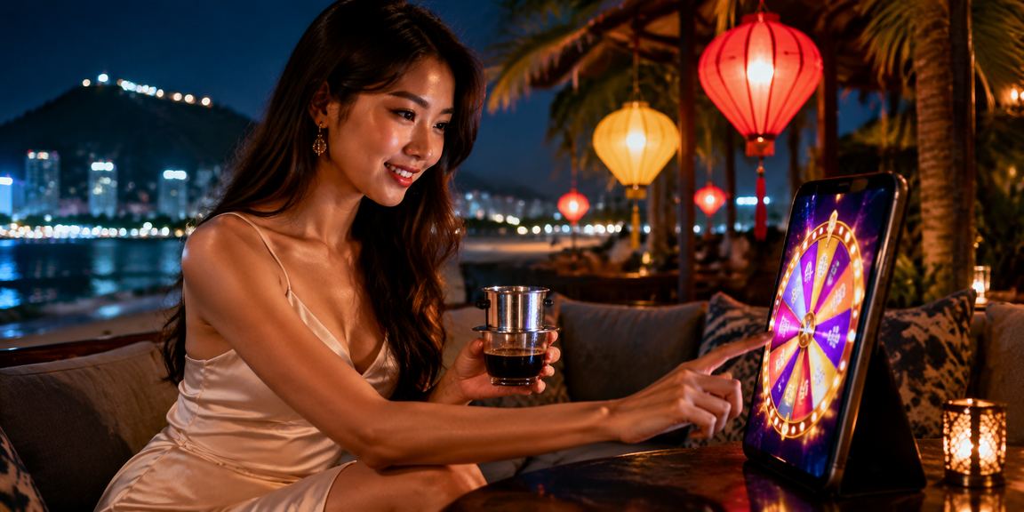 Người chơi tại Hội An thưởng thức cà phê và tham gia roulette trực tuyến trên điện thoại
